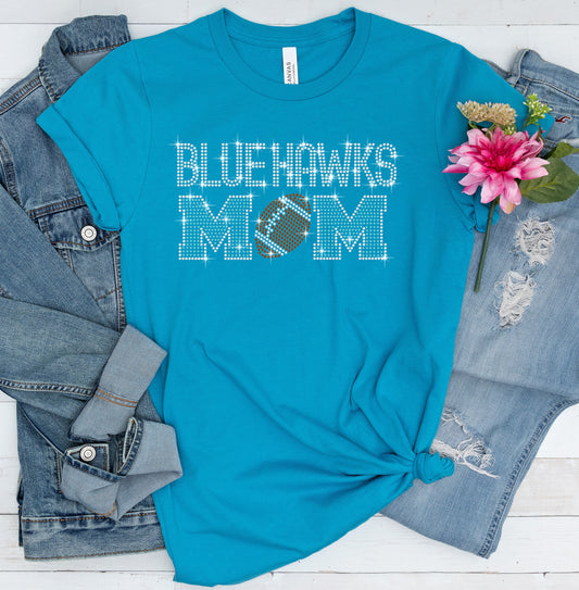 RHINESTONE Blue Hawks Football Mom